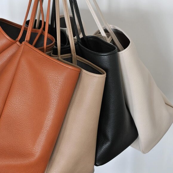 Hoxis Women Ivory PU+Polyester Weekender Oversize Vegan Leather Tote Handbag - Picture 6 of 6